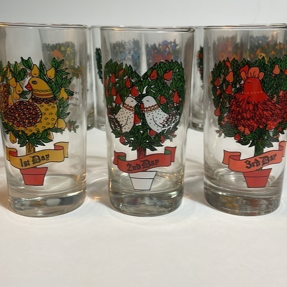 Vintage Set 12 Days of Christmas Glasses by Indiana Glass - Full‎ Set 12oz - Picture 2 of 5